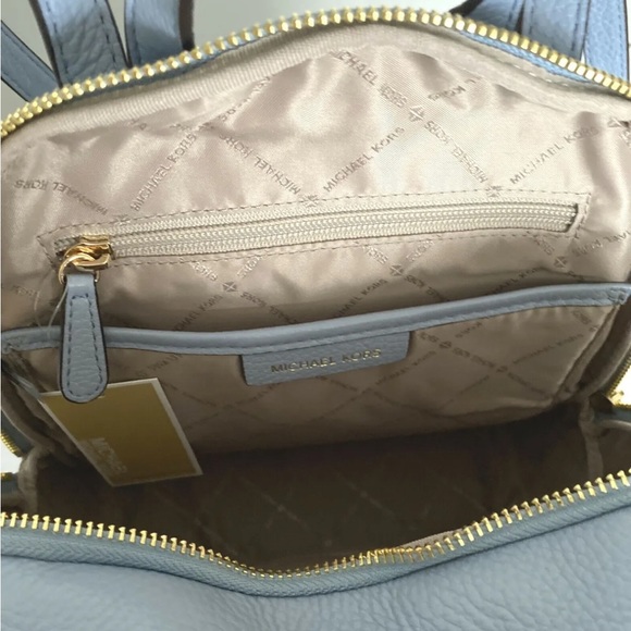 New Michael Kors Erin Medium Backpack Pebble Leather Pale Blue Studs